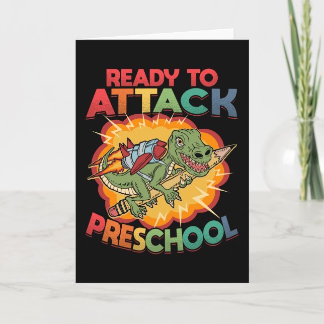 First Day Of Preschool Dinosaur Back To School Card (Front)