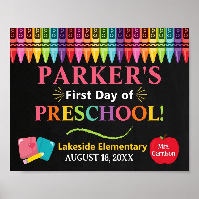 First Day of Preschool School Sign - Girl PreK  (Front)