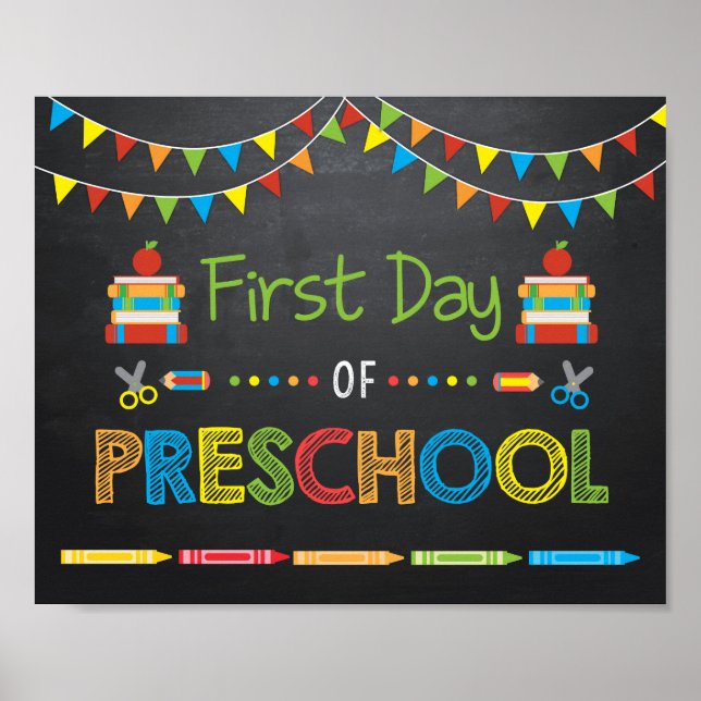 First Day of Preschool Sign, Chalkboard Sign (Front)