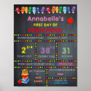 First Day of Preschool Sign GIRL, Chalkboard