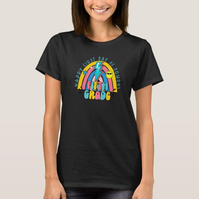First Day Of School 5th Fifth Grade Rainbow Back T T-Shirt (Front)