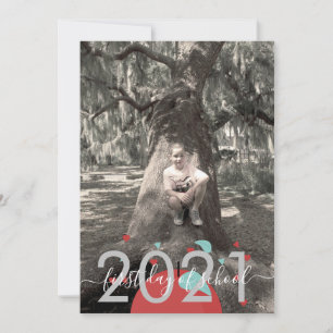 First Day of School Apple Modern Script Photo Card