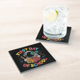 First Day of School Astronaut Space Back to School Glass Coaster