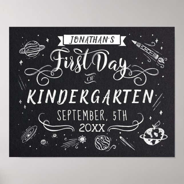 First Day of School Black Chalkboard Outer Space Poster (Front)