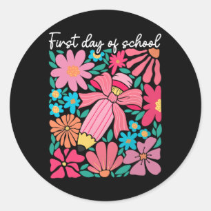First Day Of School Boho Flower Teacher Kids Back Classic Round Sticker