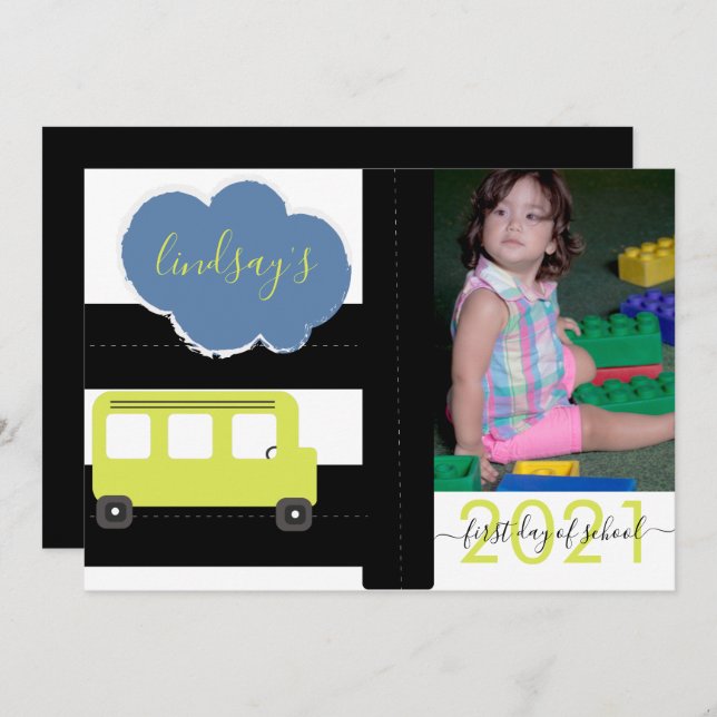 First Day of School Bus Road Script Photo Card (Front/Back)