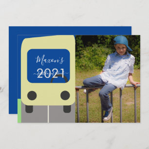 First Day of School Bus Yellow Script Photo Card