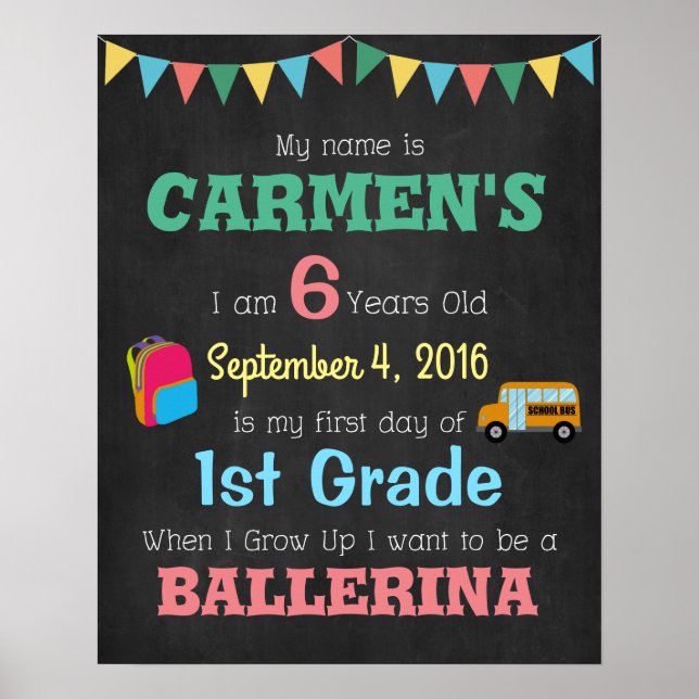 First Day Of School Children's Poster Photo Props (Front)