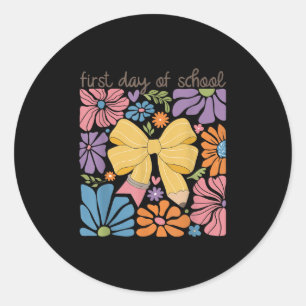 First Day Of School Coquette Bow Boho Floral Back Classic Round Sticker