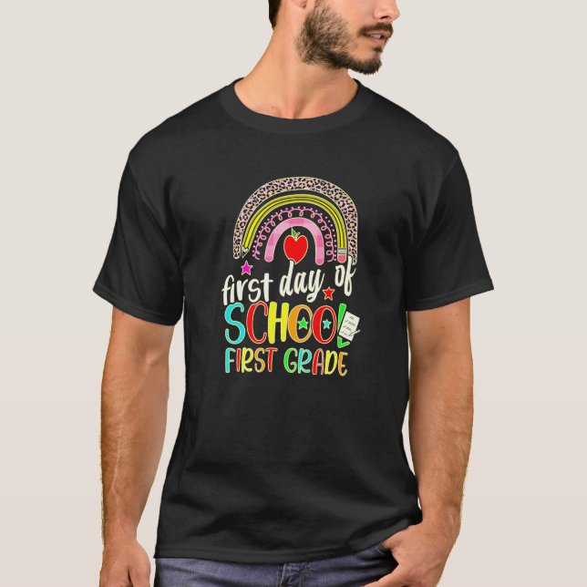 First Day Of School First Grade Rainbow Leopard Gi T-Shirt (Front)