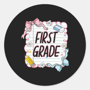 First Day Of School Girly Coquette4 Classic Round Sticker