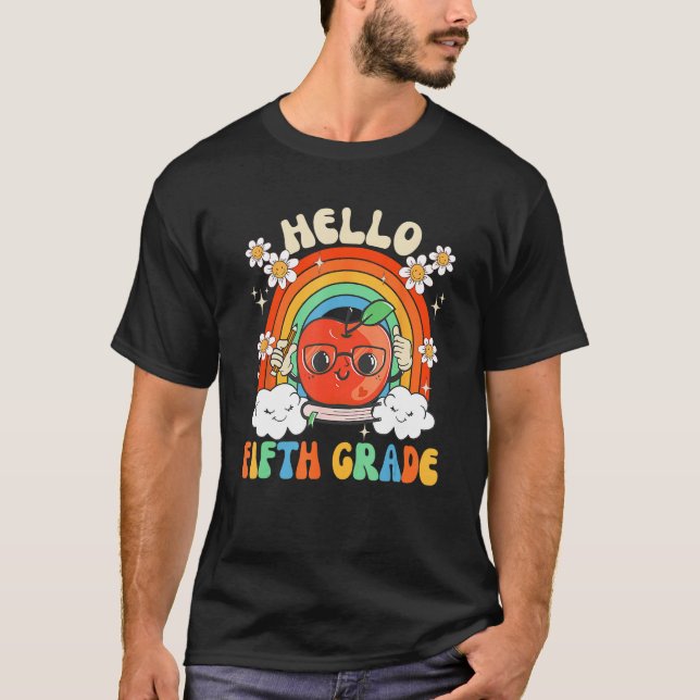 First Day Of School Hello Fifth Grade Teacher Rain T-Shirt (Front)