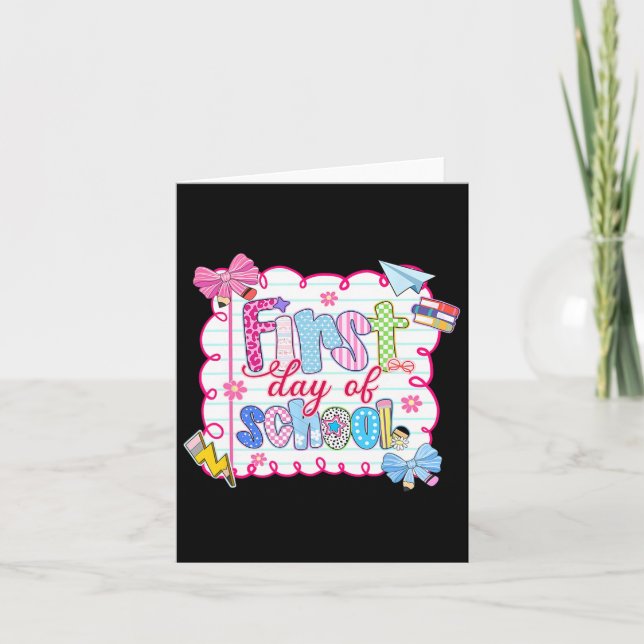 First Day Of School Preppy Coquette Bow Back To Sc Card (Front)