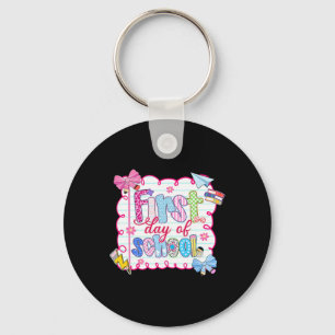 First Day Of School Preppy Coquette Bow Back To Sc Key Ring