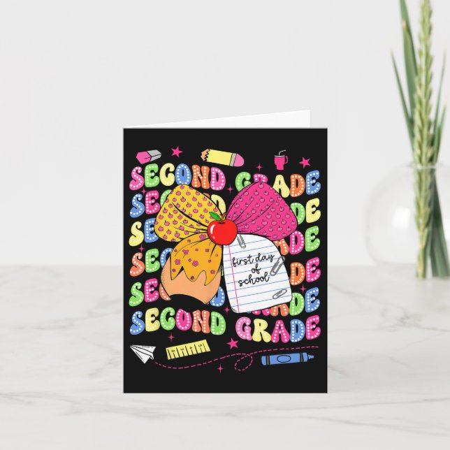 First Day Of School Second Grade Bow Pencil Back T Card (Front)