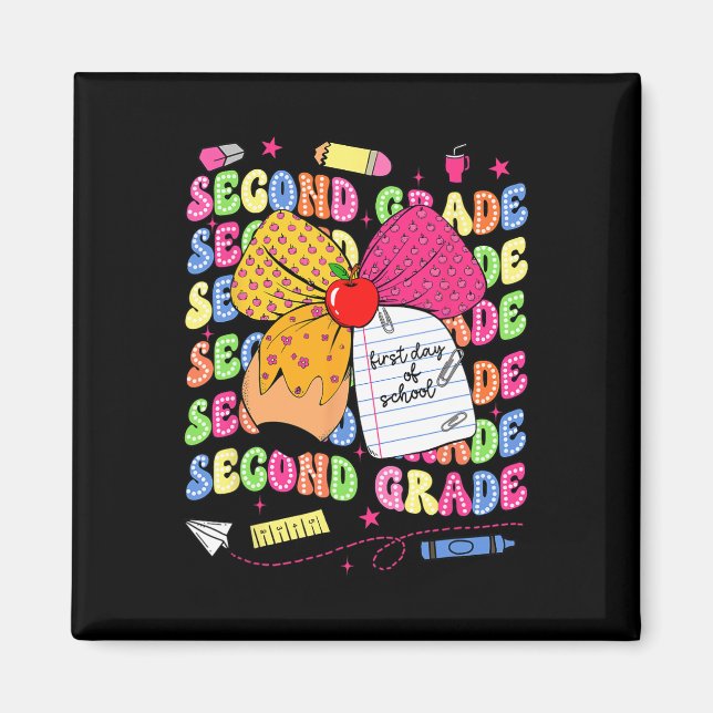First Day Of School Second Grade Bow Pencil Ck To  Magnet (Front)