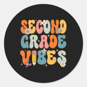 First Day Of School Second Grade Vibes Byck To Sch Classic Round Sticker