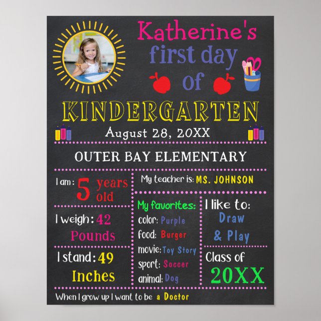First Day of School Sign Chalkboard Custom Photo (Front)