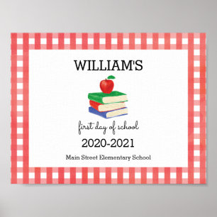 First Day of School Sign Gingham Apple
