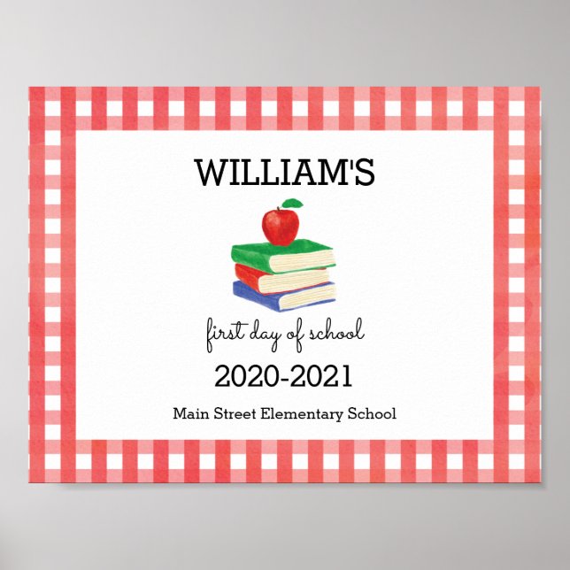 First Day of School Sign Gingham Apple (Front)