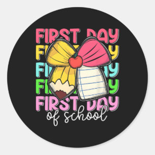 First Day Of School Teachers Pencil Bow Back To Sc Classic Round Sticker