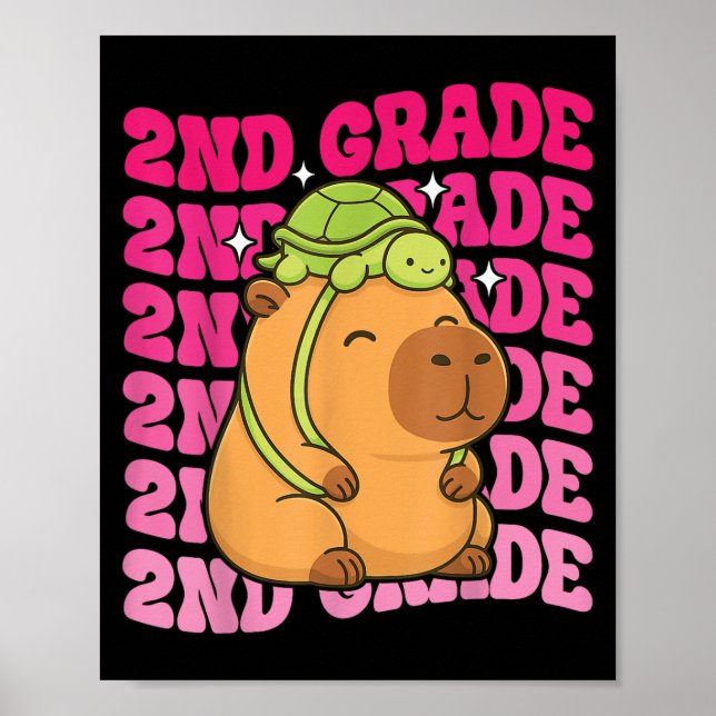 First Day Of Second Grade Capybara Turtle Backpack Poster (Front)