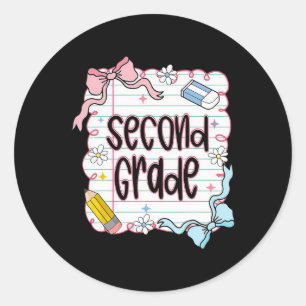 First Day Of Second Grade Coquette Bow For Teacher Classic Round Sticker