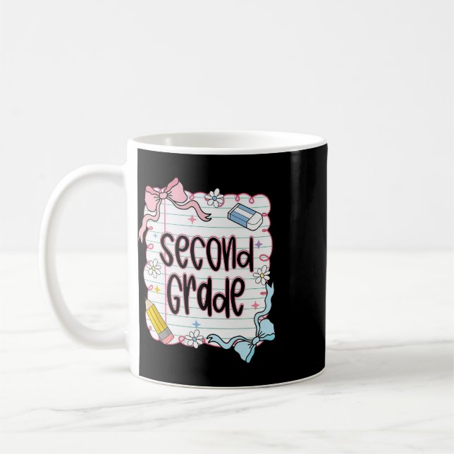 First Day Of Second Grade Coquette Bow For Teacher Coffee Mug (Left)