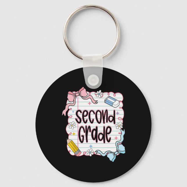 First Day Of Second Grade Coquette Bow For Teacher Key Ring (Front)