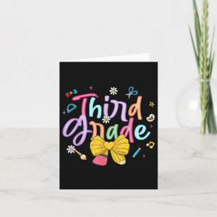 First Day Of Third Grade Coquette Bow Pencil Teach Card
