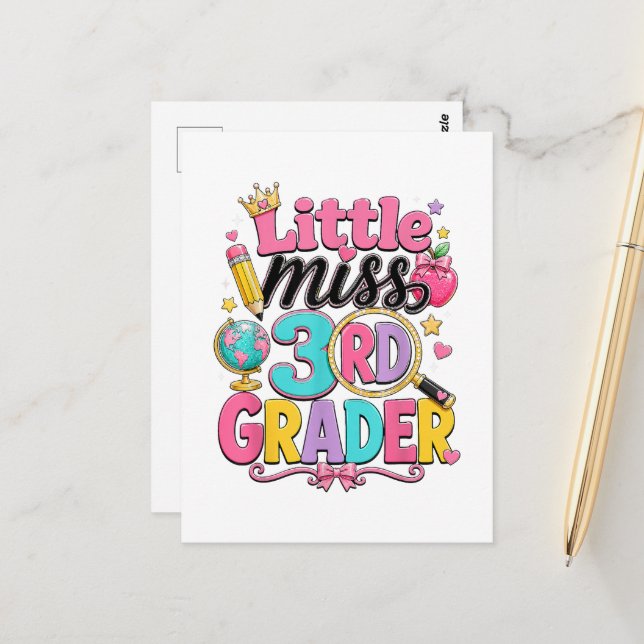 First Day of Third Little Miss 3rd Grader Postcard (Front/Back In Situ)