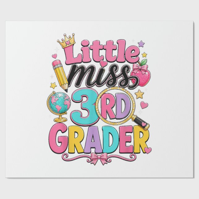 First Day of Third Little Miss 3rd Grader Wrapping Paper (Flat)