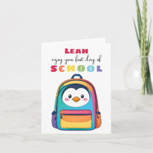 First Day Penguin Backpack School Son Daughter Card