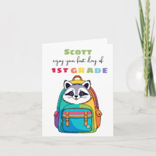First Day Raccoon Grade School Son Daughter Card