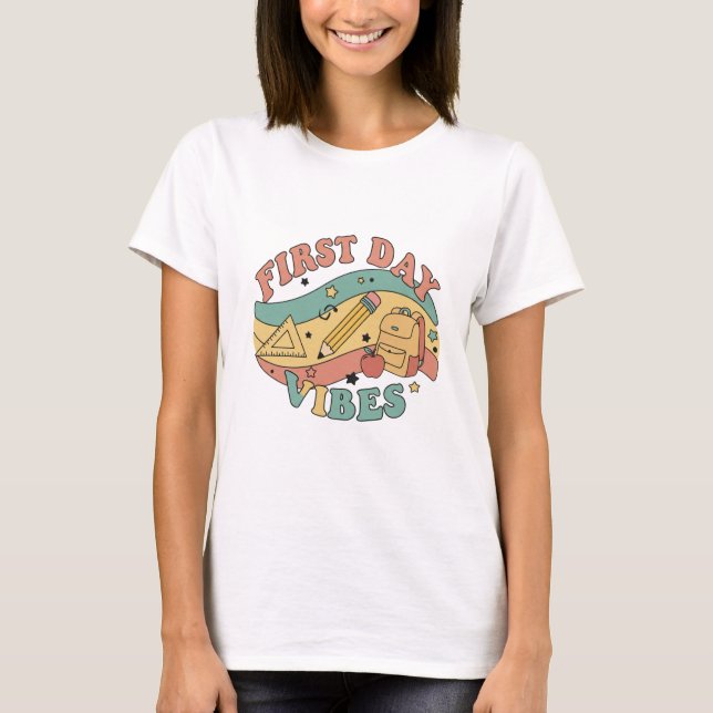 First Day Vibes Retro 70s Back to School T-Shirt (Front)
