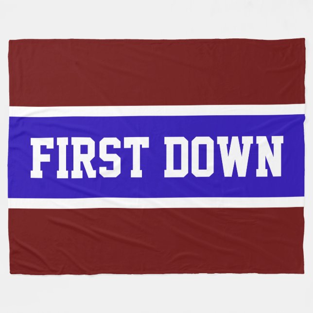 FIRST DOWN Deep Red White Bright Blue Stripes Fleece Blanket (Front (Horizontal))