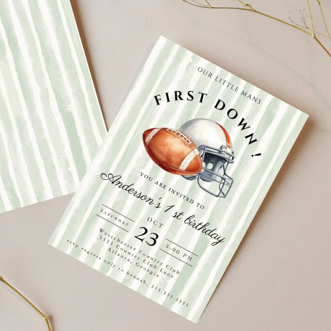 First Down Editable Football 1st Birthday  Invitation (Creator Uploaded)