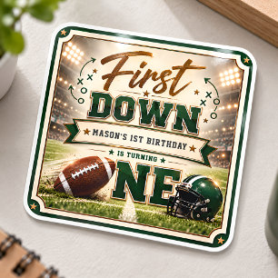 First Down Football 1st Birthday Square Sticker