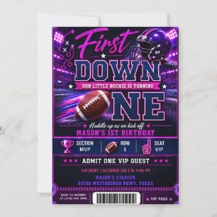First Down MVP Football 1st Birthday Invitation
