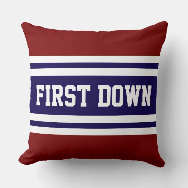 FIRST DOWN Navy Deep Red White Racing Stripes Cushion (Front)