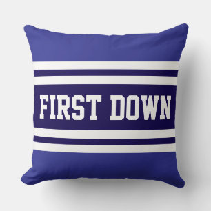 FIRST DOWN Navy Royal Blue White Racing Stripes Cushion