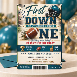 First Down Turning One Football Birthday Invitation