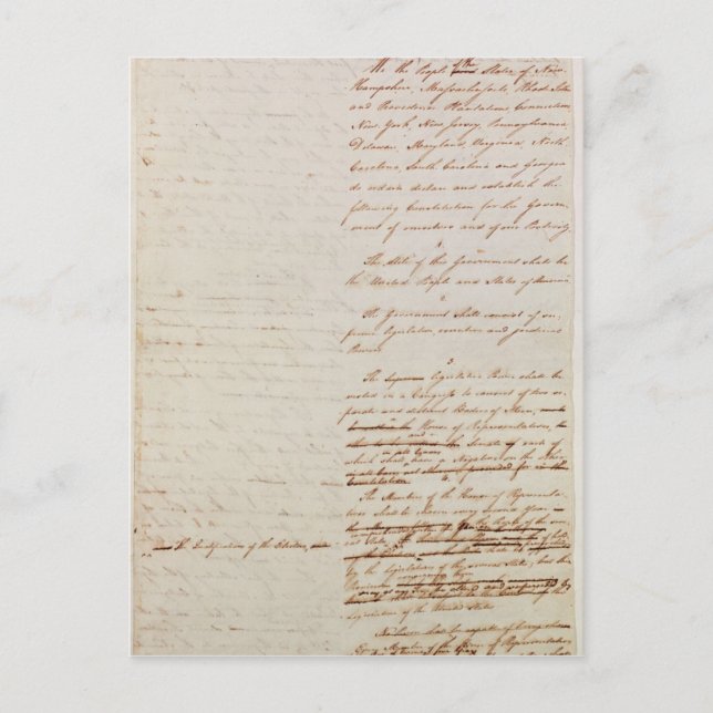 First draught of the Constitution of the U.S. Postcard (Front)