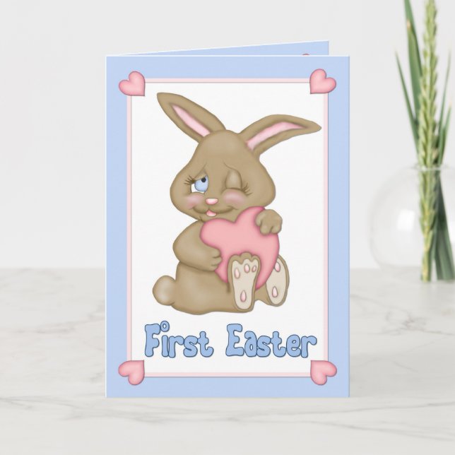 First Easter Bunny Hugs Holiday Card (Front)