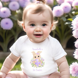 First Easter Bunny Personalised Name Girl Purple Baby Bodysuit
