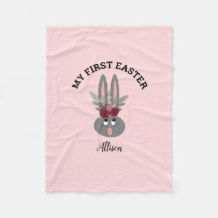 First Easter Bunny Rabbit Blush Pink Personalised Fleece Blanket