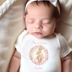First Easter Cute Bunny, Personalised Baby Girl Bodysuit