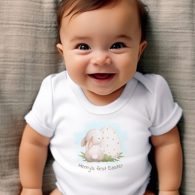 First Easter Cute Bunny Personalised Name Baby Boy Bodysuit (First Easter Cute Bunny Personalized Name Baby Boy Baby Bodysuit)
