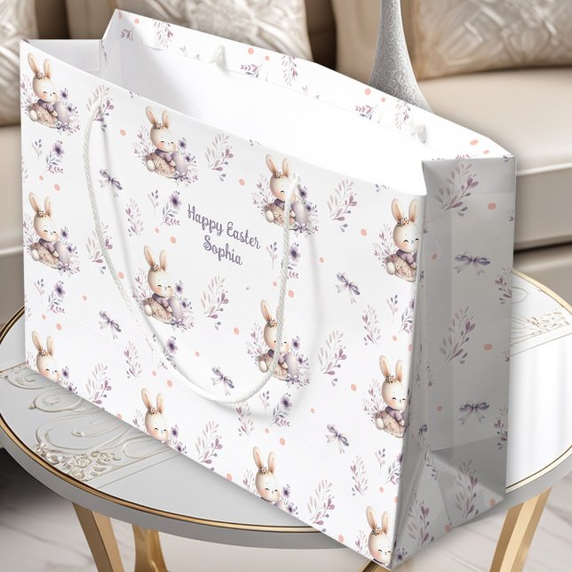 First Easter Girl Bunny Personalised Name Purple Large Gift Bag (First Easter Girl Bunny Personalized Name Purple Large Gift Bag)