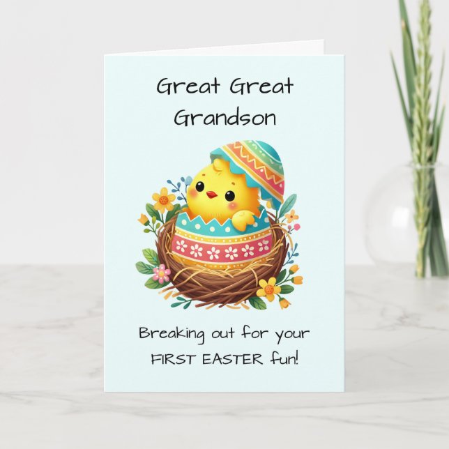 First Easter Great Great Grandson Chick Breaking Card (Front)